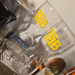 Vintage 70s Set 2 Enjoy TAB Soda Bar Glasses Hourglass Shape Yellow